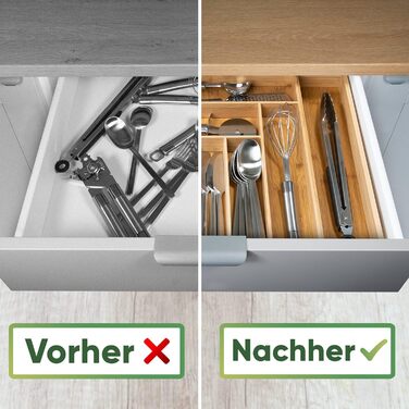 Loco Bird Cutlery Box for Drawers made of Bamboo - Adjustable Drawer Organizer Kitchen Wood - Cutlery Insert for Drawers Pull-out up to 50cm - Drawer Insert Kitchen - Cutlery Organizer
