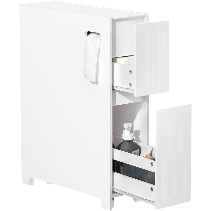 SoBuy BZR111-W Niche Shelf 20cm with Wheels Kitchen Shelf Niche Cart Roll Cart Niche Cabinet Narrow Shelf Toilet Paper Storage Bathroom Furniture White WxHxD approx. 20x75x60cm