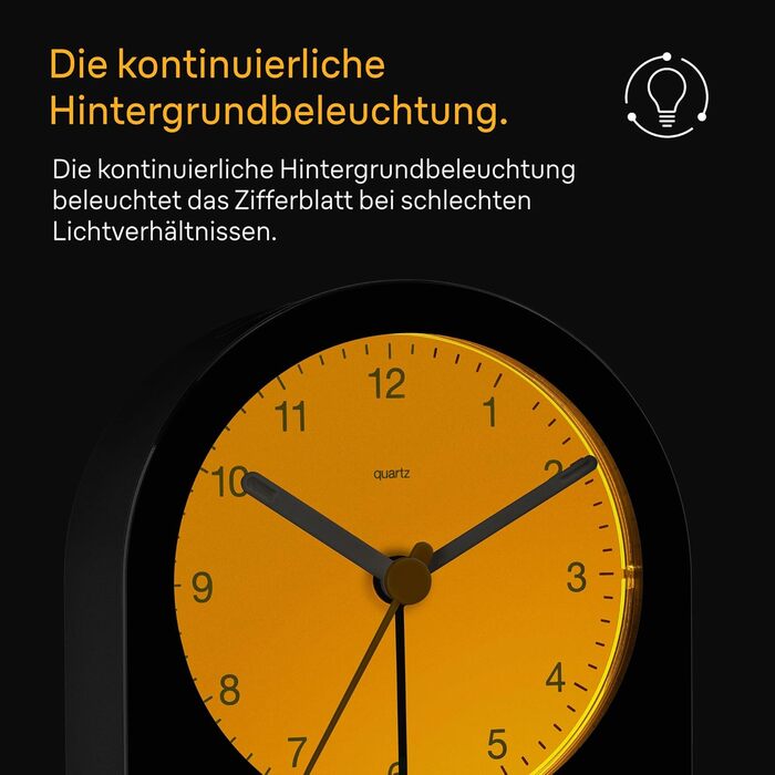 Braun Classic Analog Alarm Clock with Snooze Function and Continuous Backlight, Quiet Quartz Movement, Crescendo Alarm in Black, Model BC22B.