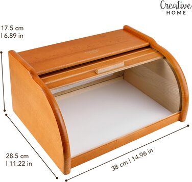 Дерев'яний хлібний ящик Creative Home | 38 x 28,5 x 17,5 см | Для хліба, булок, випічки | З відкидним кришкою | Натуральний хлібний контейнер для кухні