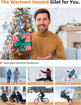 Електрична гріюча жилетка для жінок, чорна, з акумулятором 7.4V 10000mAh, 3 режими нагріву, ідеальний подарунок на Різдво