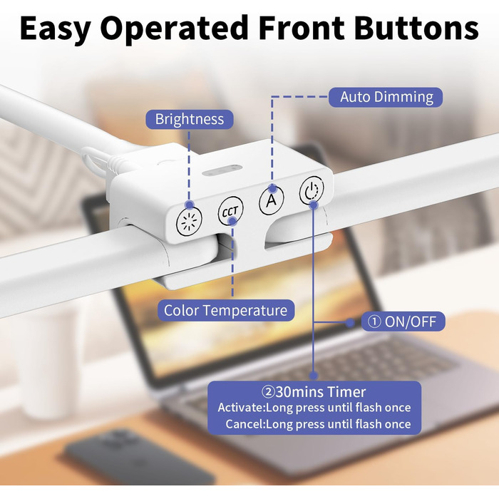 LED настільна лампа EppieBasic 24W з регулюванням яскравості, 80см, з кріпленням, захистом для очей, гнушим шийкою, для офісу, монітора, робочого місця, з таймером, чорна