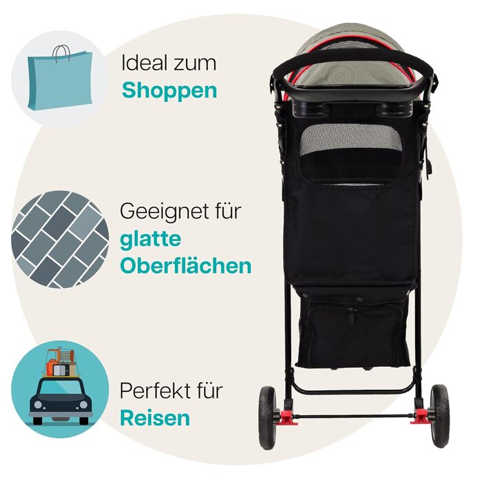 Buggy Innopet Avenue: Легкий візок для собак та котів сірого/червоного кольору - компактний, з дощем, з ліштою та кошиком для зберігання