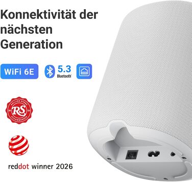 WiiM Sound Smart Speaker: Бездротова колонка Hi-Res 24/192, Wi-Fi 6E, Bluetooth 5.3, AI RoomFit, 100W, білий