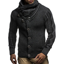 Чоловічий светр Leif Nelson з коміром-шарфом, Slim Fit, зимовий, повсякденний, велика в'язка, чорний, з капюшоном, Розмір: XL