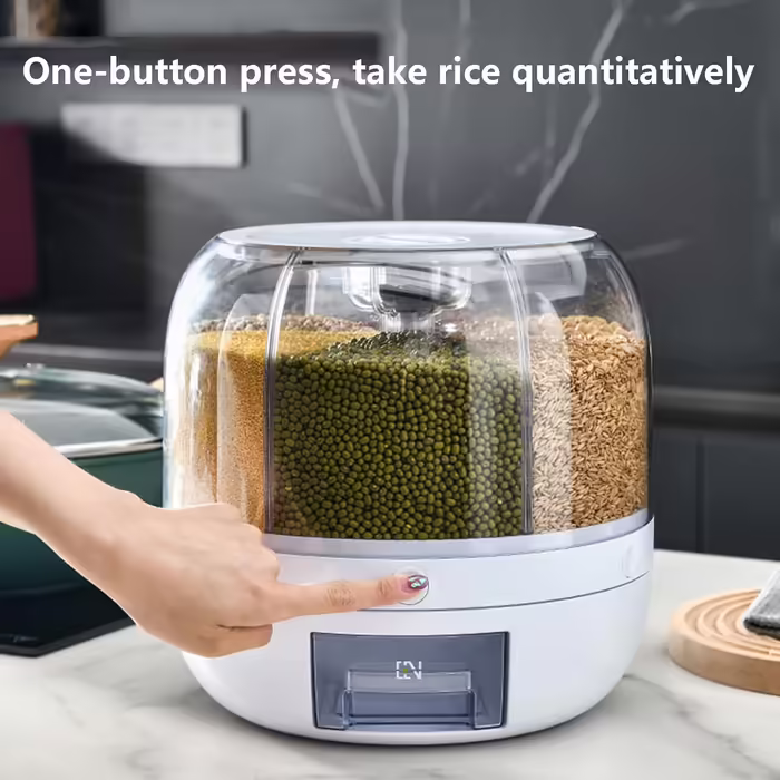 360° Swivel Cereal Storage Food Dispenser with 6 Compartments, Rice Storage Container, Dry Food, Fruit Storage Box, Swivel Food Storage Bucket, for Home