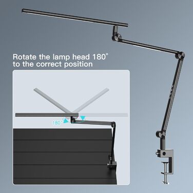 VERSKI LED Desk Lamp with Adjustable Brightness & Color Temperature - 18W Dual Light Source, Clamp-On, Eye Protection, Daylight Lamp for Home Office & Study