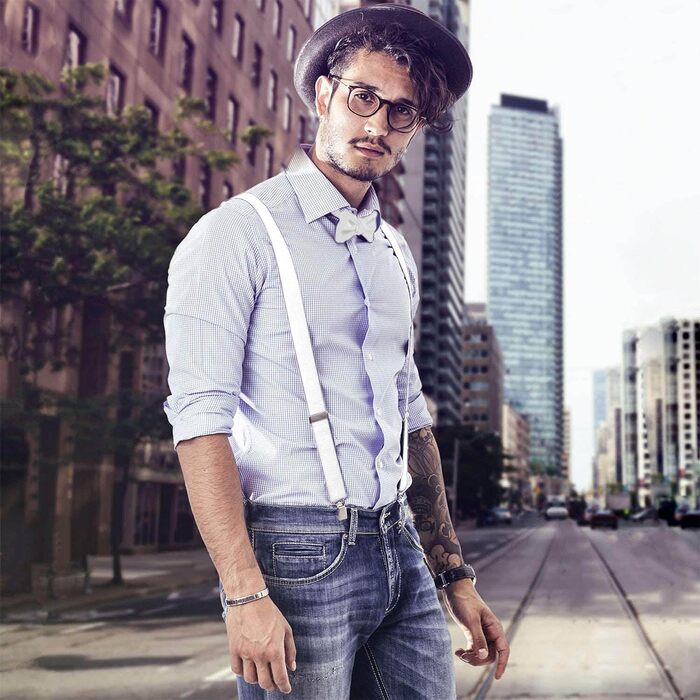 Підтяжки чоловічі DonDon Y-подібні, 3,5 см, еластичні, регульовані, комплект з 2 шт. + метелик 12x6 см, білі