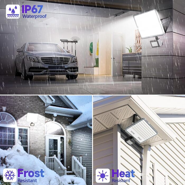 LED Floodlights with Motion Sensor Outdoor 50W 2 Pack, 5000LM LED Spotlights with Motion Sensor, 7000K Cool White Outdoor Floodlights, IP67 Waterproof Floodlights for Warehouse, Garden, Garage