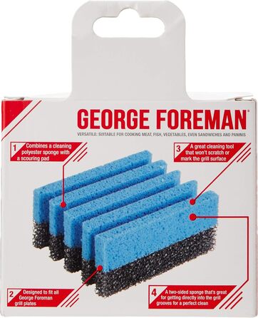 Двостороння губка для очищення електрогриля George Foreman 22460-56, 2 шт, унікальна форма, для глибоких рифлених поверхонь, синя/чорна
