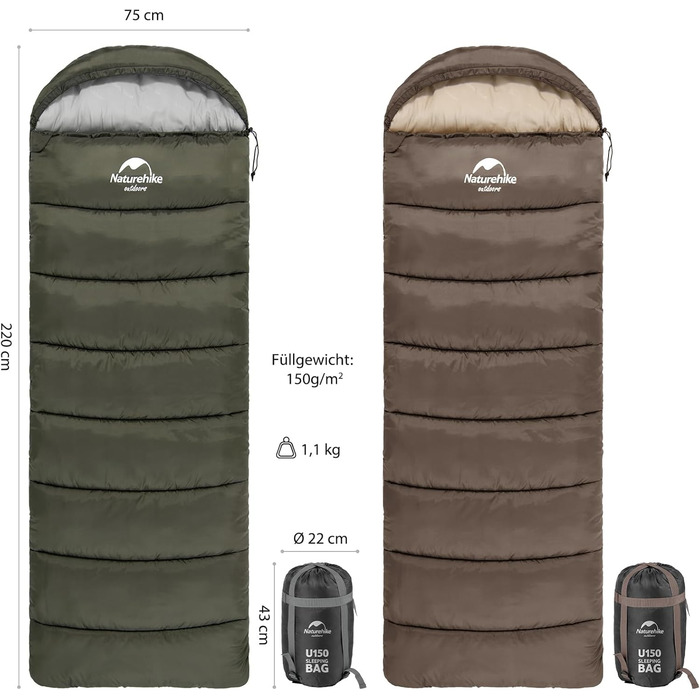 Naturehike Sleeping Bag - 7°C Warm Weather Sleeping Bag for Hiking, Backpacking & Camping - Lightweight, Youth & Adult