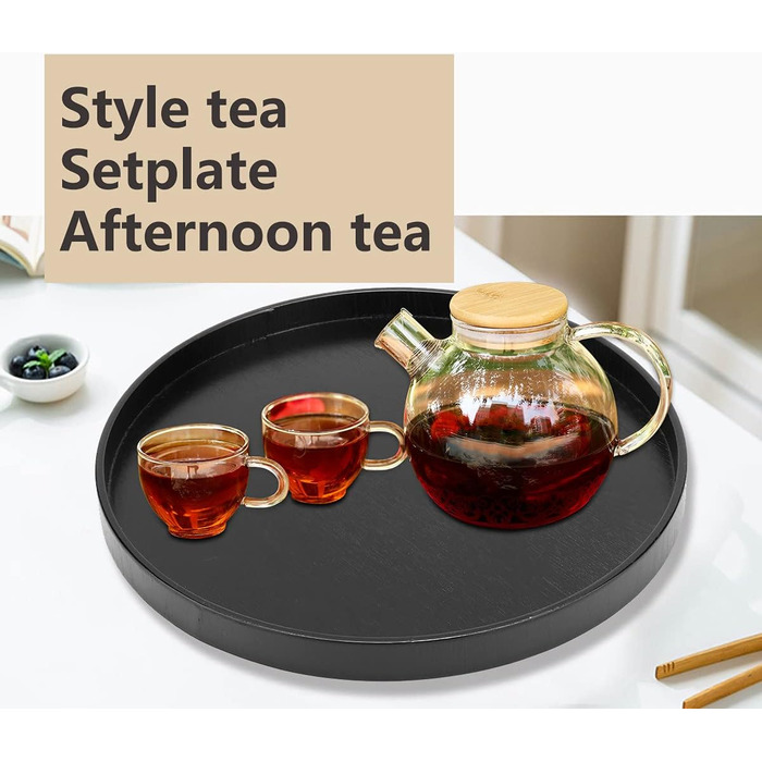 3 Piece Round Tray 30cm Wood Round Serving Tray Black Breakfast Coffee Cup Tea Tray Bathroom Tray Small Decorative Tray for Cafe, Bar, Restaurant