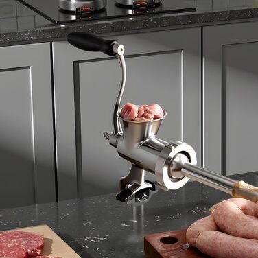 М'ясорубка ручна VEVOR з нержавіючої сталі 304, з присоскою для столу та насадками для ковбас (4.5/8 мм, 4 насадки)