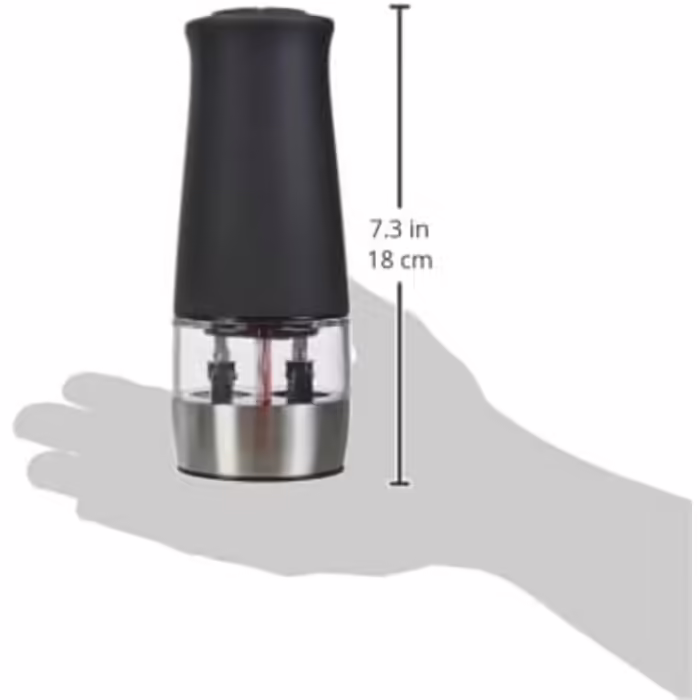 WENKO Electric Salt and Pepper Grinder, Elegant 2-in-1 Combination Grinder for Easy Grinding with a Button Press, with Ceramic Grinding Mechanism and Lighting, Battery-Powered, Dimensions: 7 x 17.5 x 6 cm, Black
