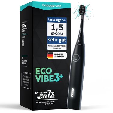 Електрична зубна щітка happybrush Eco Vibe 3+ (Чорна) - Ультразвукова, 8 тижнів роботи від акумулятора, 2 роки гарантії
