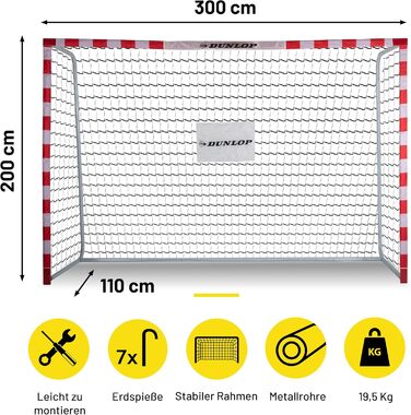 Ворота футбольні Dunlop 240x160x85/120x300x200 см, метал, для тренувань, всі вікові групи, проста збірка (біло-червоні)