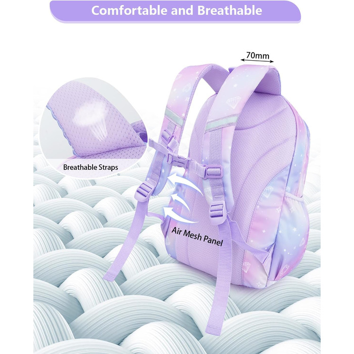 Рюкзак для дівчинки Tanou, 1-4 клас, дитячий шкільний рюкзак, водонепроникний, фіолетовий