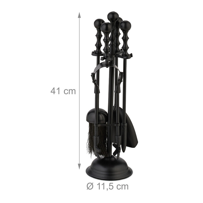 Relaxdays 5-Piece Fireplace Set in Black