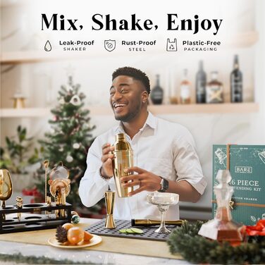 Набір бармена BARE BARREL® для приготування коктейлів | 16 предметів | Шейкер, барний аксесуар, інструменти для дому | 35 рецептів | Подарунковий набір