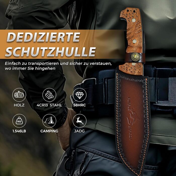 Purple Dragon Large Outdoor Knife – 7mm Spine, Full Tang Survival Knife made of 4Cr13 Steel, Machete with Sheath, Ideal for Bushcraft, Camping, Chopping Wood, Gift for Men, Khaki