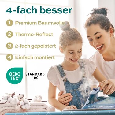 Чохол для прасувальної дошки Turbo 120x40 см, відбиває тепло, для швидкого прасування, з гумкою, 2 комфортні подушки, OEKOTEX100, Made in Europe, розмір M, блакитно-білий