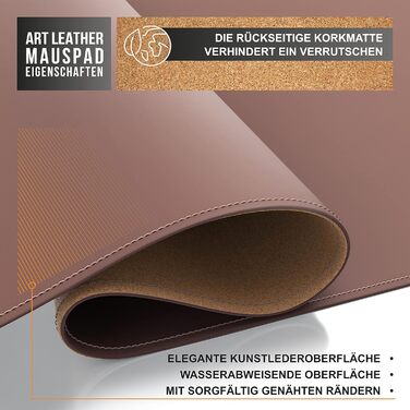 CSL Килимок для миші на стіл XXL з PU шкіри та корка 800x400 мм - Еко килимок для офісу та дому, чорний (коричневий відтінок)