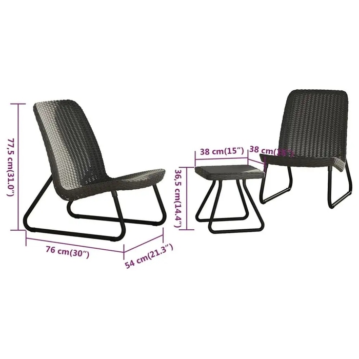 Комплект садових меблів Keter Rio Patio Set для 2 осіб: крісла та столик, антрацит