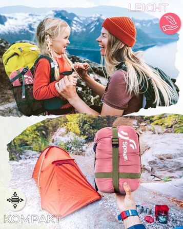 Sportneer Summer Sleeping Bag - Lightweight, Waterproof Camping Sleeping Bag for Backpacking, Hiking & Travel (Pink)