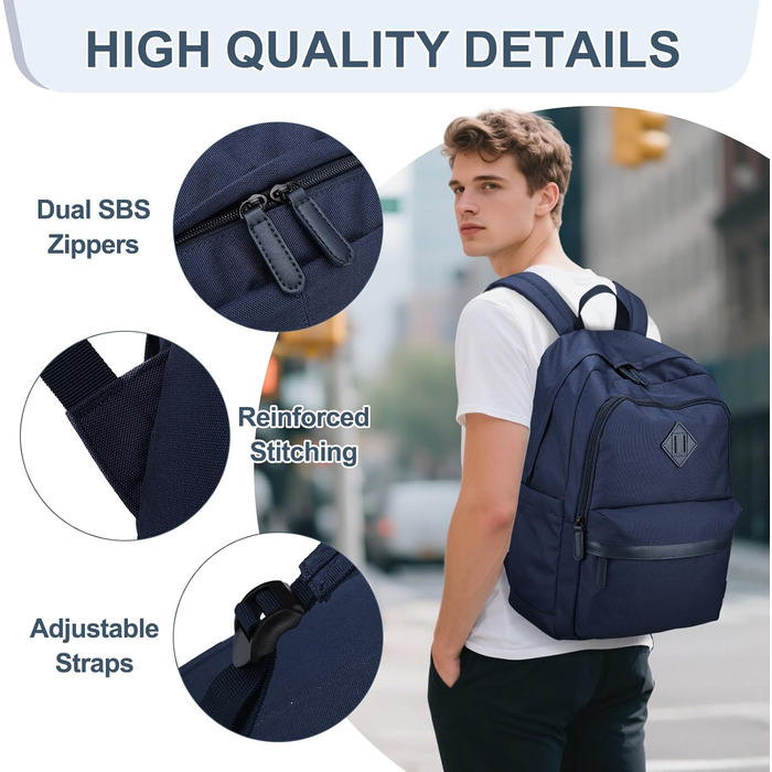 Ранець RAVUO для чоловіків та жінок, 15.6 дюймів, водонепроникний, для підлітків, рюкзак для школи, подорожей, роботи, чорний (синій)
