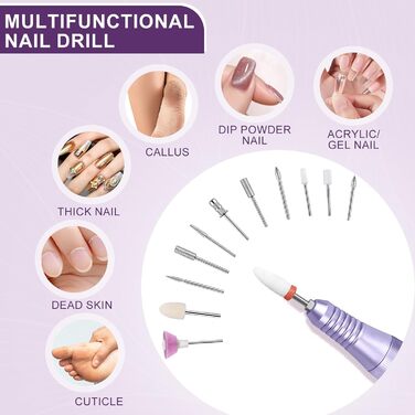 Електричний фрезер для нігтів 12в1 з кейсом, 40000 об/хв. Професійний набір для манікюру та педикюру. Фрезер для гелю та акрилу (Mauve)