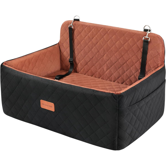 Автокрісло для собак середніх та великих порід, підйомник для собак, автоліжко для собак на заднє сидіння з 2 страхувальними ременями, чорно-коричневе