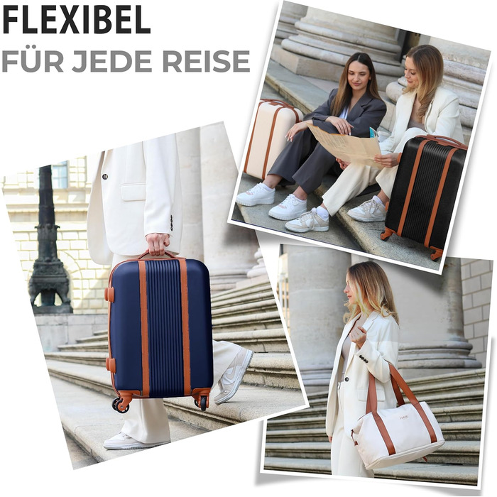 Набір валіз FERGÉ Milano 5-в-1: 3 розміри + сумочка для косметики + сумка для подорожей. Легкі валізи на 4 колесах, бежево-коричневий колір