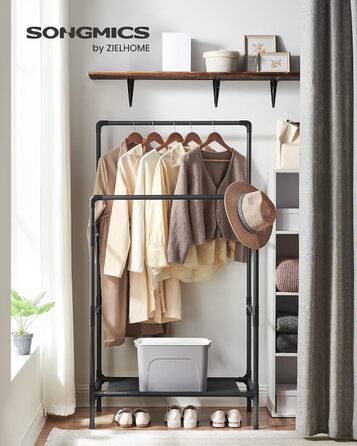 SONGMICS Дзеркало-вішалка для одягу металева, біла, з 2 перекладинами та полицею, до 55 кг, проста збірка RDR01WT (Чорний)