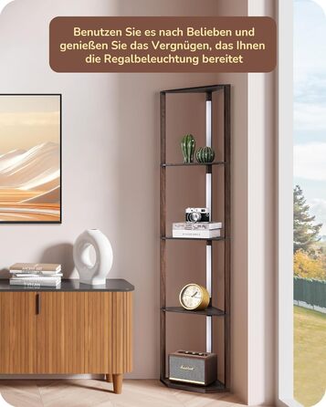 LED торшер EDISHINE з 4 полицями з дерева, торшер для вітальні, регульоване освітлення, 3 колірні температури, поворотний світловий стержень, підсвічування полиць, футовим вимикачем (темно-горіховий)