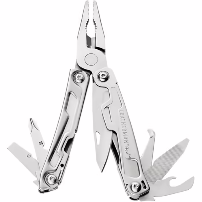 Leatherman Rev – Small multi-tool with 14 practical tools – all-purpose tool for outdoor and camping – stainless steel