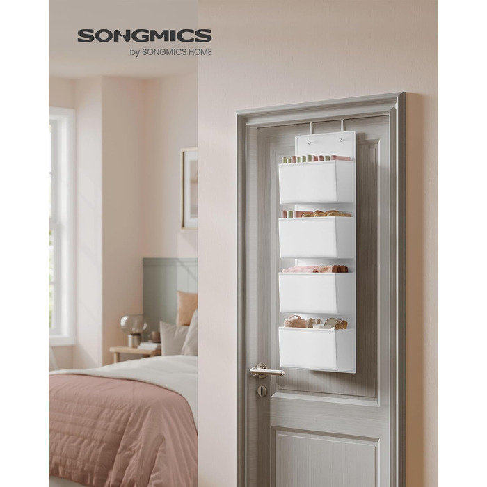 Органайзер для шафи SONGMICS з 4 кишенями, підвісна полиця, органайзер для шафи, підвісне зберігання, органайзер для дверей, спальня, вітальня, 2 x 33,5 x 00 см, RDH04G (1, Хмарний білий)