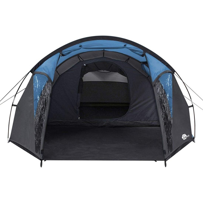 Your GEAR Zelt Sopero 4-Person Tunnel Tent with Side Entrance, Living Space Window, Waterproof (5000 mm), UV 50+ Protection, Blue/Gray
