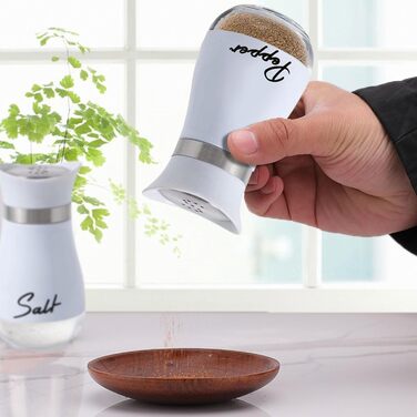 Набір для солі та перцю: солінку та перцінку з нержавіючої сталі та скла, куховий аксесуар, контейнери для спецій чорного та білого кольорів, для кухні, в дорогу, кемпінг, барбекю, багаторазове наповнення