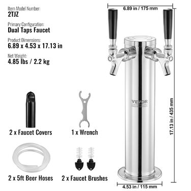 VEVOR Фаптур з двома кранами для пива, з нержавіючої сталі, комплект кегератора з попередньо встановленими шлангами та самозакривними кранами для вечірок, барів, пабів та ресторанів