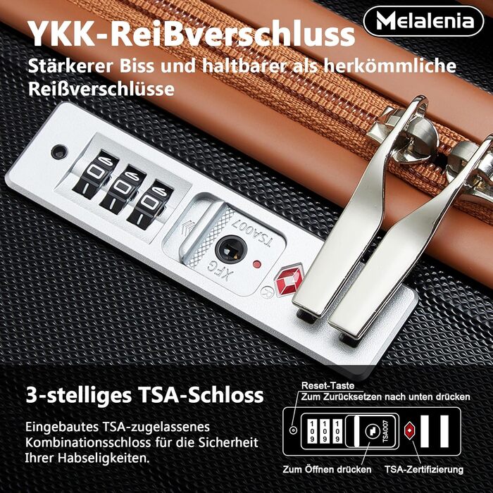 Набір валіз Melalenia 7шт з жорстким корпусом, легкий, на 4 колесах, з TSA-замком. Включає косметичку, сумку для подорожей та кулькову сумку. Чорний колір.