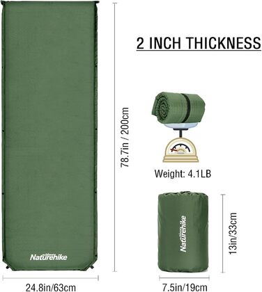 Надувний килимок для кемпінгу Naturehike - 6 см, сірий/темно-зелений, для подорожей та піших прогулянок