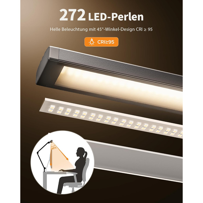 LED лампа NGTeco для робочого столу з 3 світлодіодними смугами, 99 см, регульована яскравість, захист очей, гнучкий шарнірний кріплення, 1500 люменів, архітектурна лампа з пультом дистанційного керування