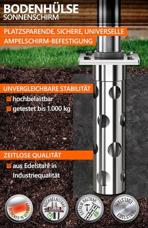 4smile Base Sleeve Parasol - Stainless Steel Parasol Anchor for Gazebo Umbrella with Base Plate for Embedding, Timeless Quality - Universal Parasol Stand for Gazebo Umbrella, Loadable with > 1,000 kg