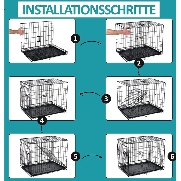 Клітка для собак Defacto: переноска, транспортний бокс, розмір M (61x43x51 см), чорний метал, з піддоном