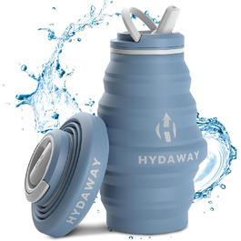 HYDAWAY | Collapsible Water Bottle with Spout Lid | Ultra-Packable and Travel-Friendly | Made of Food-Grade Silicone | 500 ml (Blue Ice)