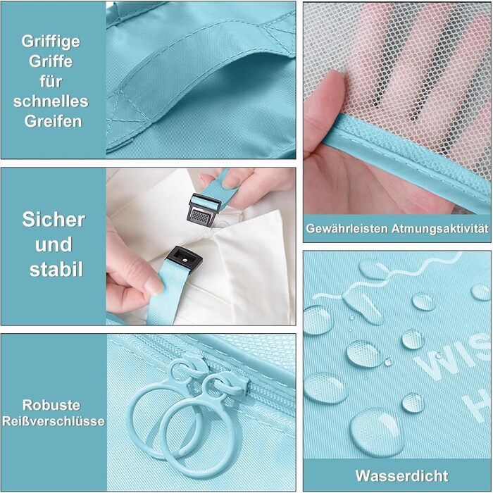 Органайзери для валізи OBSGUMU, набір 9 шт. - Кубики для пакування, косметичка, аксесуари для подорожей (блакитний)