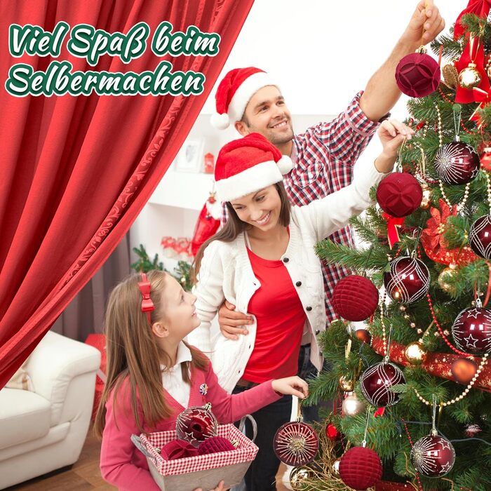 Гайонг Новорічні кулі для ялинки, 16 шт, Червоні новорічні кулі, Декорації для ялинки, для святкування Різдва з родиною та друзями. Червоний, 16 шт.