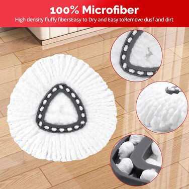 4 Piece Spin Mop Head Replacement for O Cedar Easywring 1 Tank, Spin Mop Microfiber Refill Head with 4 Sections 30-58 inches Mop Replacement Handle and 1 Cedar Mop Base (white (1 Tank System))