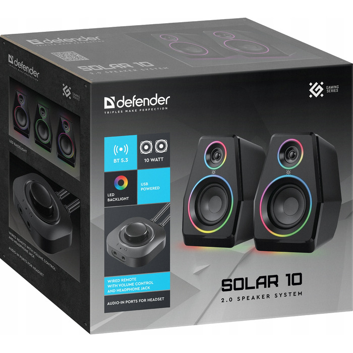 Колонки Defender SOLAR 10 2.0 10 Вт Bluetooth, USB, RGB-підсвітка