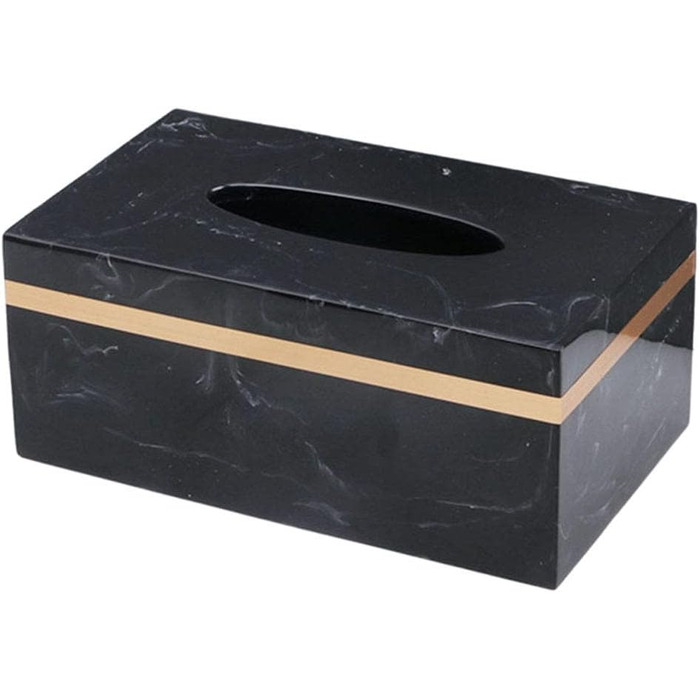Baoblaze Rectangular Tissue Box Cover Holder Marble Pattern Cosmetic Tissue Storage Holder Decoration Paper Stand Napkin Box Paper Towel Dispenser for Bedroom Kitchen Bathroom Office - Black Gold